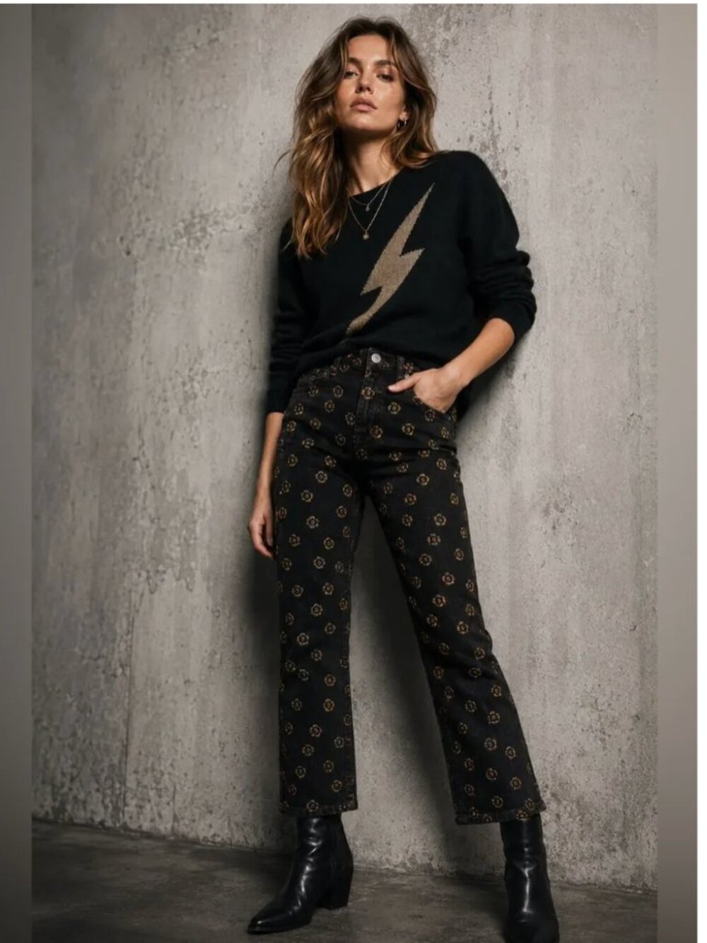 Pilcro and the Letterpress Jeans 29 Black Gold Metallic Floral Slim Straight
